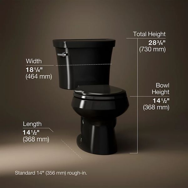 KOHLER® Wellworth® Black 2-Piece Round-Front Toilet, 1.28 Gpf-4