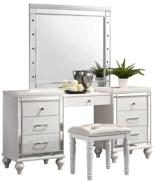 New Classic® Home Furnishings Valentino 2-Piece White Vanity Set-0