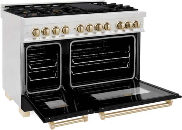 ZLINE Autograph Edition 48" Satin Stainless Steel Pro Style Dual Fuel Range with Black Matte Door-1