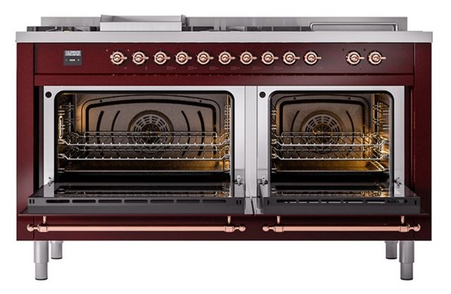 Ilve® Nostalgie II Noblesse 60'' Burgundy Pro Style Dual Fuel Range with Copper Trim-2