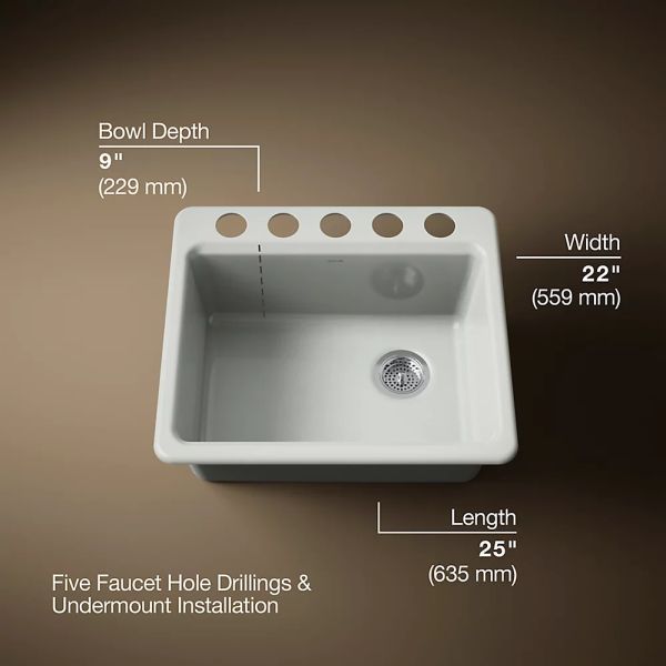 KOHLER® Riverby® Sea Salt 25" Undermount Single-Bowl Workstation Kitchen Sink-3
