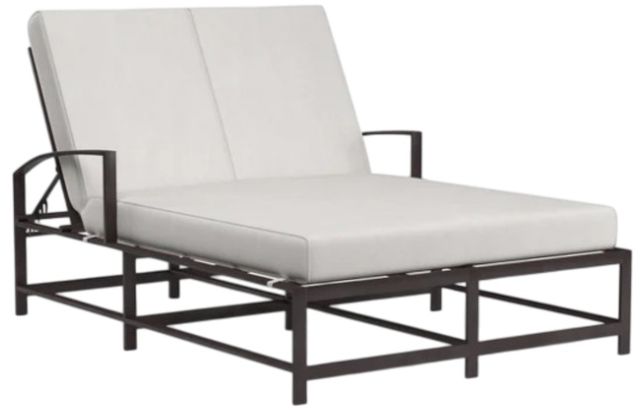 Sunset West La Jolla Espresso Aluminum Outdoor Double Chaise with Canvas Flax Cushion-0