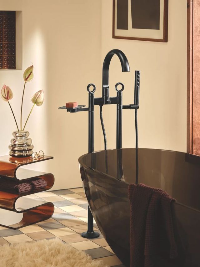 Brizo Kintsu® Matte Black Floor Mount Tub Filler Unions-1