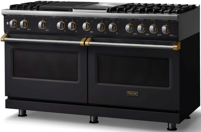 Viking® 5 Series 60" Onyx Pro Style Dual Fuel (NG) Range with Brushed Brass Trim-2