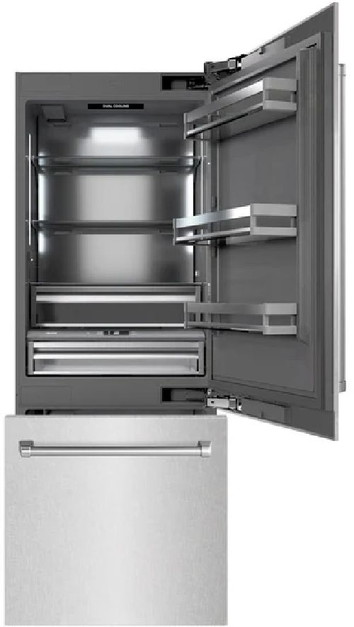 ZLINE 30" 16.1 Cu. Ft. Satin Stainless Steel Built-In Bottom Freezer Refrigerator with Graphite Gray Interior-1