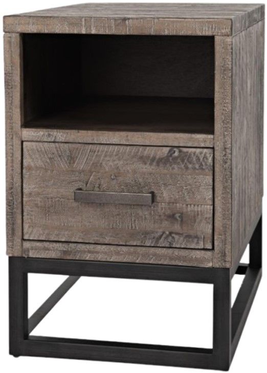Jofran Inc. East Hampton Distressed Gray Power Chairside Table with Black Base-2