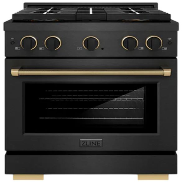 ZLINE Designer Collection Paramount 30" 4.2 Cu. Ft. Black Satin Stainless Steel Dual Fuel Range with Matte Black and Champagne Bronze Accents-0