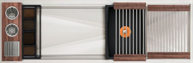 The Galley® American Black Walnut / Graphite Resin+ Ideal WashStation™ 4S + 12" DryDock® Drain Side, Four Tool Wash Kit, One DryDock® Tool-0