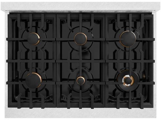 ZLINE Classic Series Autograph Edition 36" Satin Stainless Steel Pro Style Dual Fuel Range with White Matte Door and Champagne Bronze Accents-1