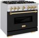 ZLINE Classic 36" Stainless Steel Pro Style Gas Range with Black Matte Door and Polished Gold Accents -3