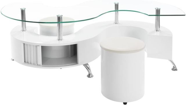 Coaster® Buckley 3-Piece Glass Top/White High Gloss Full Living Room Set-1