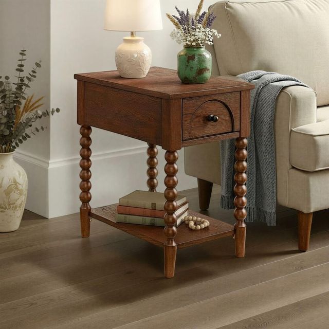Martin Svensson Turned Wood Cocoa Brown Rectangular End Table-1