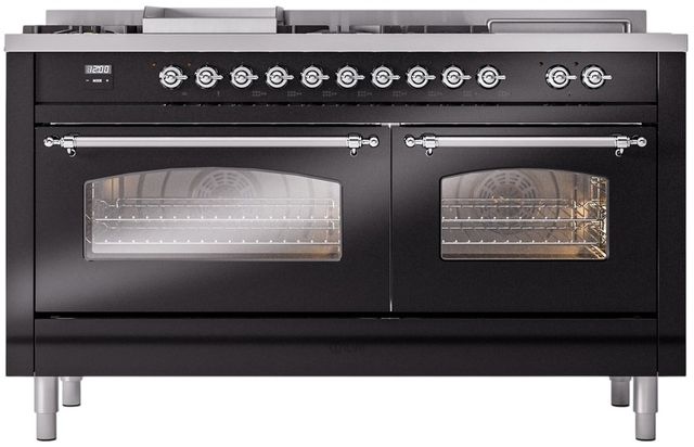 Ilve® Nostalgie II Series 60" Glossy Black Pro Style Dual Fuel Range-1