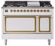Ilve® Nostalgie II Noblesse 48'' White Pro Style Dual Fuel Range with Brass Trim-0