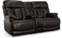 Flexsteel® Clive Brown Power Reclining Loveseat with Console and Power Headrests and Lumbar