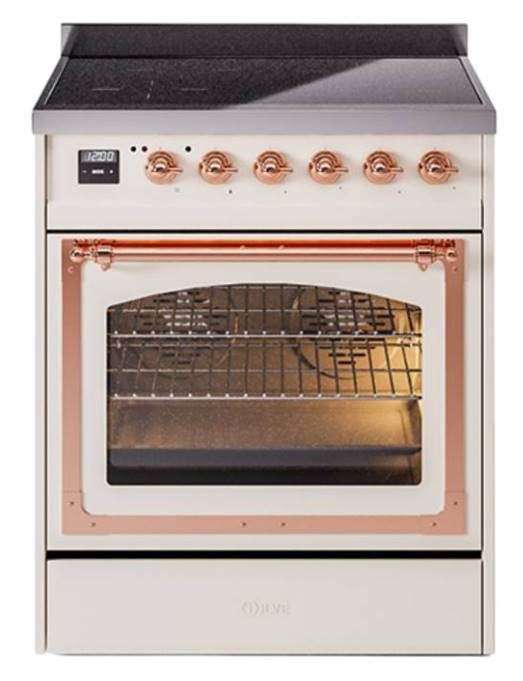 Ilve® Nostalgie II Noblesse 30'' Antique White Pro Style Induction Range with Copper Trim-0