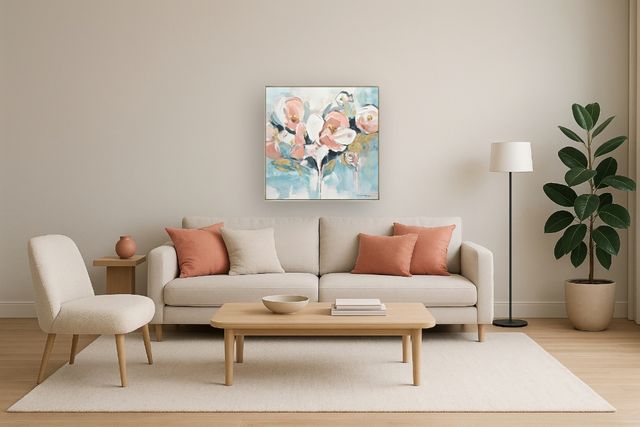 Classy Living Mesmerizing Teal and Pink Floral Canvas Art Wall Art-1