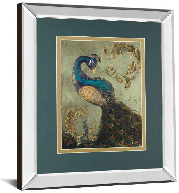 Classy Art Peacock on Sage Il by Tiffany Hakimipour 40" Mirror Framed Wall Art-1