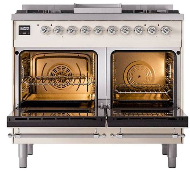 Ilve® Nostalgie II Noblesse 40'' Antique White Pro Style Dual Fuel Range with Chrome Trim-2