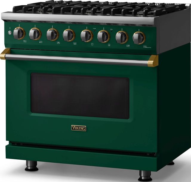 Viking® 5 Series 36" Ivy Pro Style Dual Fuel (NG) Range with Brushed Brass Trim-3