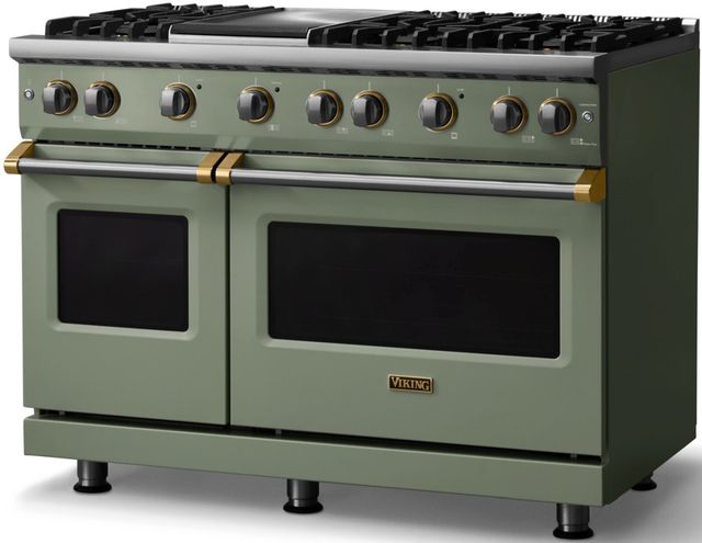 Viking® 5 Series 48" Eucalyptus Pro Style Gas (NG) Range with Brushed Brass Trim-2