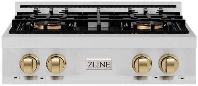 ZLINE DuoPro™ Classic 30" Stainless Steel and Champagne Bronze Accents Gas Rangetop with 4 Burner Cooktop -0
