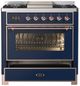 Ilve® Majestic III 36" Midnight Blue Pro Style Dual Fuel Liquid Propane Range with 6 Black Brass Burners and Copper Trim-2