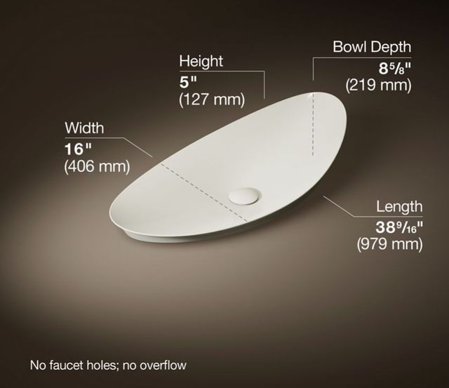 Kohler Veil™ Biscuit 38.5" Oval Vessel Bathroom Sink, No Overflow-3