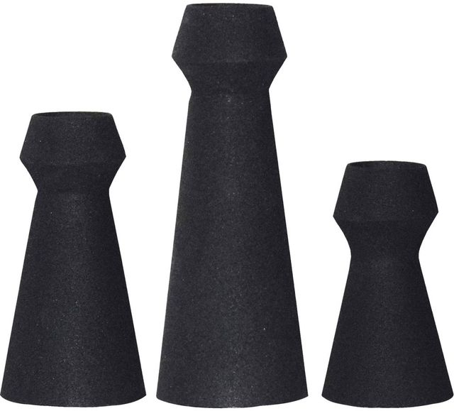 Renwil® Granfeld Set of 3 Textured Matt Black Vases-0