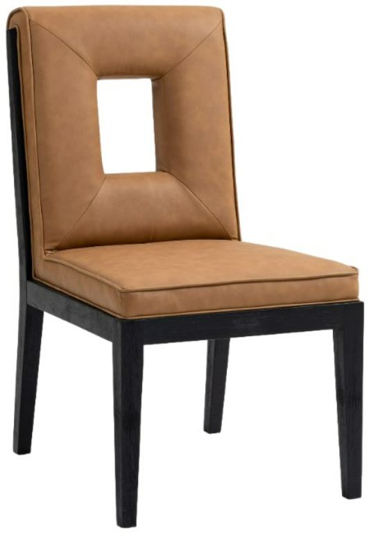 Meridian Furniture Gwendolyn Cognac/Black Vegan Leather Dining Side Chair-0