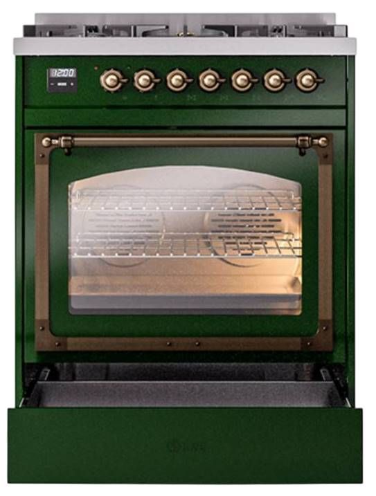 Ilve® Nostalgie II Noblesse 30" Emerald Green Pro Style Dual Fuel Range with Burnished Trim-2