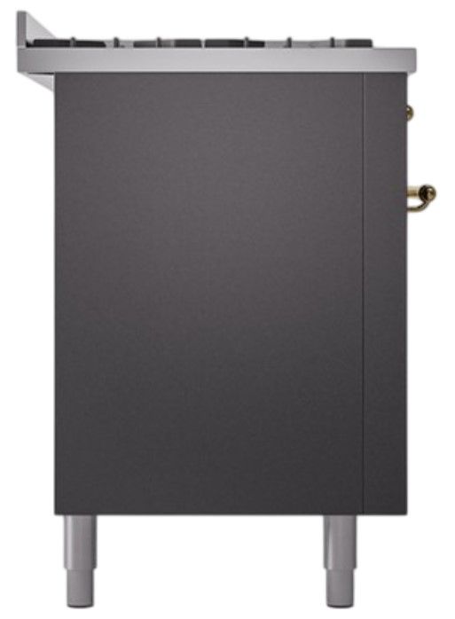 Ilve® Nostalgie II Noblesse 60'' Graphite Matte Pro Style Dual Fuel Range with Brass Trim-2