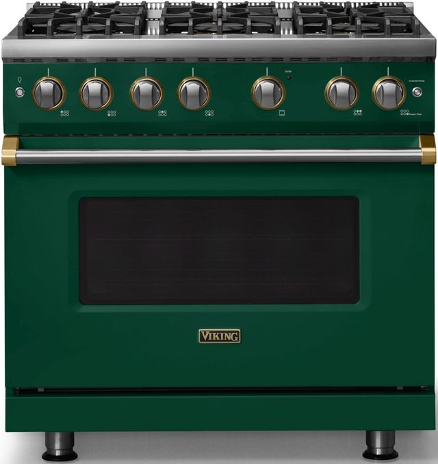 Viking® 5 Series 36" Ivy Pro Style Gas (LP) Range with Brushed Brass Trim-0