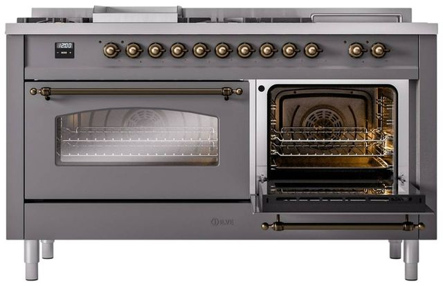 Ilve® Nostalgie II Series 60" Graphite Matte Pro Style Dual Fuel Range-2
