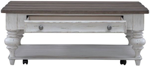 Liberty Furniture River Place Tobacco Cocktail Table with Riverstone White Base-2