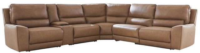 Signature Design by Ashley® Silverbrooke 6-Piece Caramel Power Reclining Curved Sectional with Storage Console-0