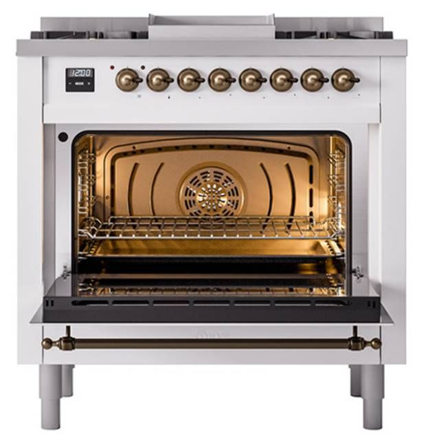 Ilve® Nostalgie II Noblesse 36'' Custom RAL Color Pro Style Dual Fuel Range with Burnished Trim-1