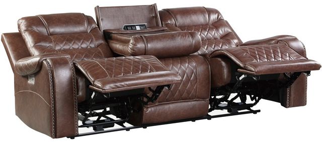 Homelegance® Putnam Brown Power Double Reclining Sofa with Center Drop-Down Cup Holders-3