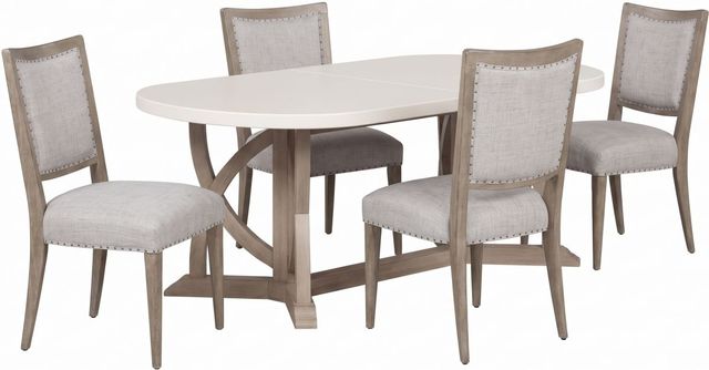 Bernards Citrus Heights 5-Piece White Trestle Dining Table Set with Sand Base-0