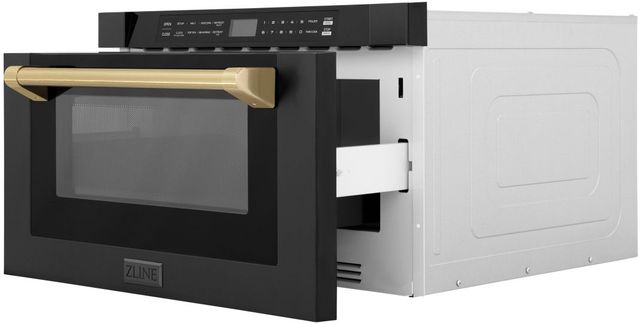 ZLINE Autograph Edition 24" 1.2 Cu. Ft. Black Stainless Steel Built-in Microwave Drawer with Champagne Bronze Handle-3