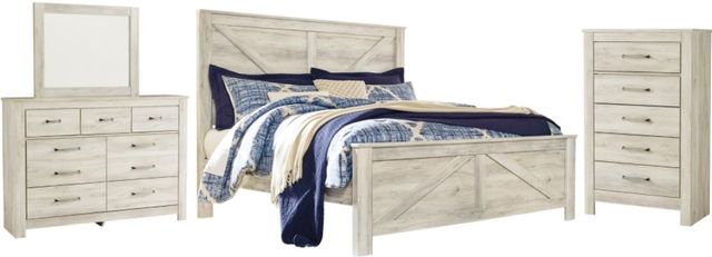 Signature Design by Ashley® Bellaby 4-Piece Whitewash King Crossbuck Panel Bed Set-0