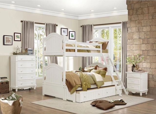 Homelegance® Clementine White Youth Twin/Full Bunk Bed with Twin Trundle-1