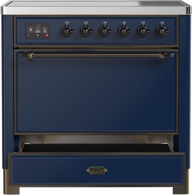 Ilve® Majestic III 36" Midnight Blue Pro Style Induction Range with Solid Door and Burnished Trim-2