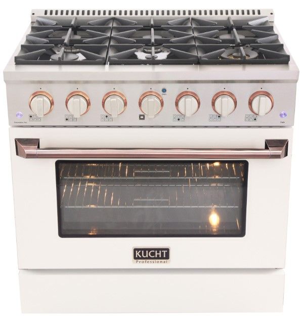 Kucht Professional KNG Series 36" Stainless Steel Pro Style Liquid Propane Gas Range with White Door and Rose Gold Handle-0