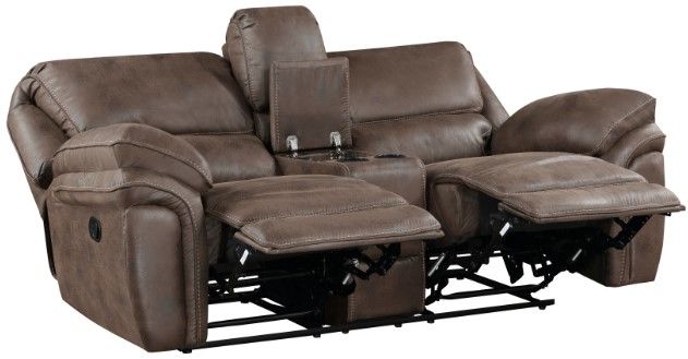 Homelegance® Proctor Brown Manual Double Reclining Console Loveseat-3