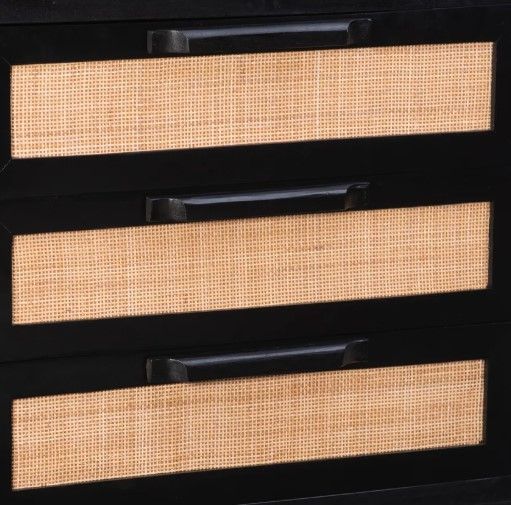 Powell® Raphael Black Cane 3-Drawer Cabinet-1
