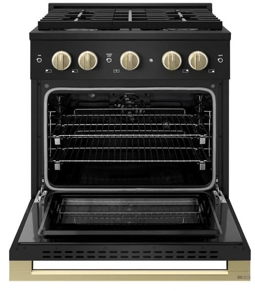 ZLINE Marino 30" Black Stainless Steel Pro Style Dual Fuel Range with Champagne Bronze Accents-1