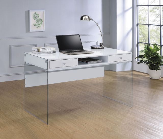 Coaster® Dobrev Glossy White/Clear Computer Desk-3
