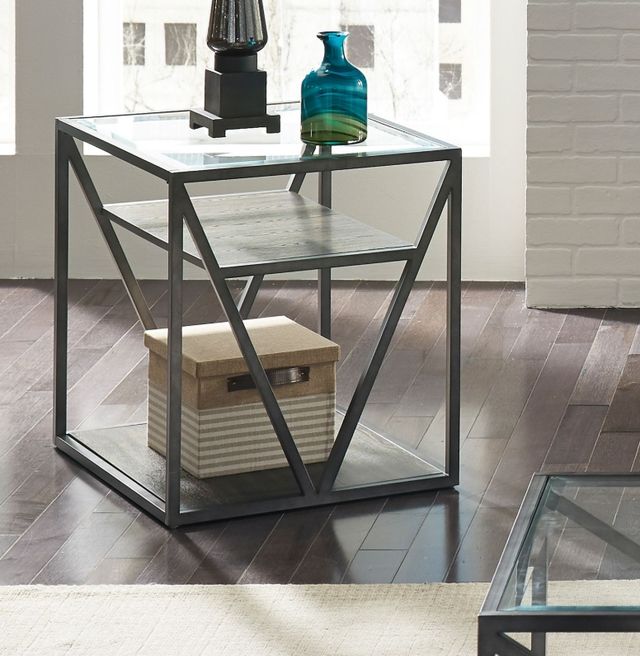 Liberty Furniture Arista Glass Top End Table with Cobblestone Brown/Gray Base-1