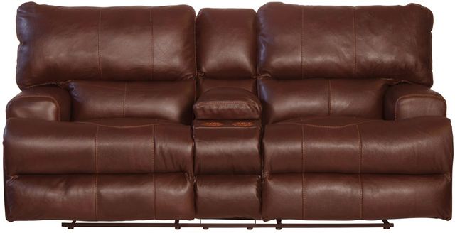 Catnapper® Wembley Walnut Leather Power Lay Flat Reclining Console Loveseat with Power Adjustable Headrest and Power Adjustable Lumbar Support-3